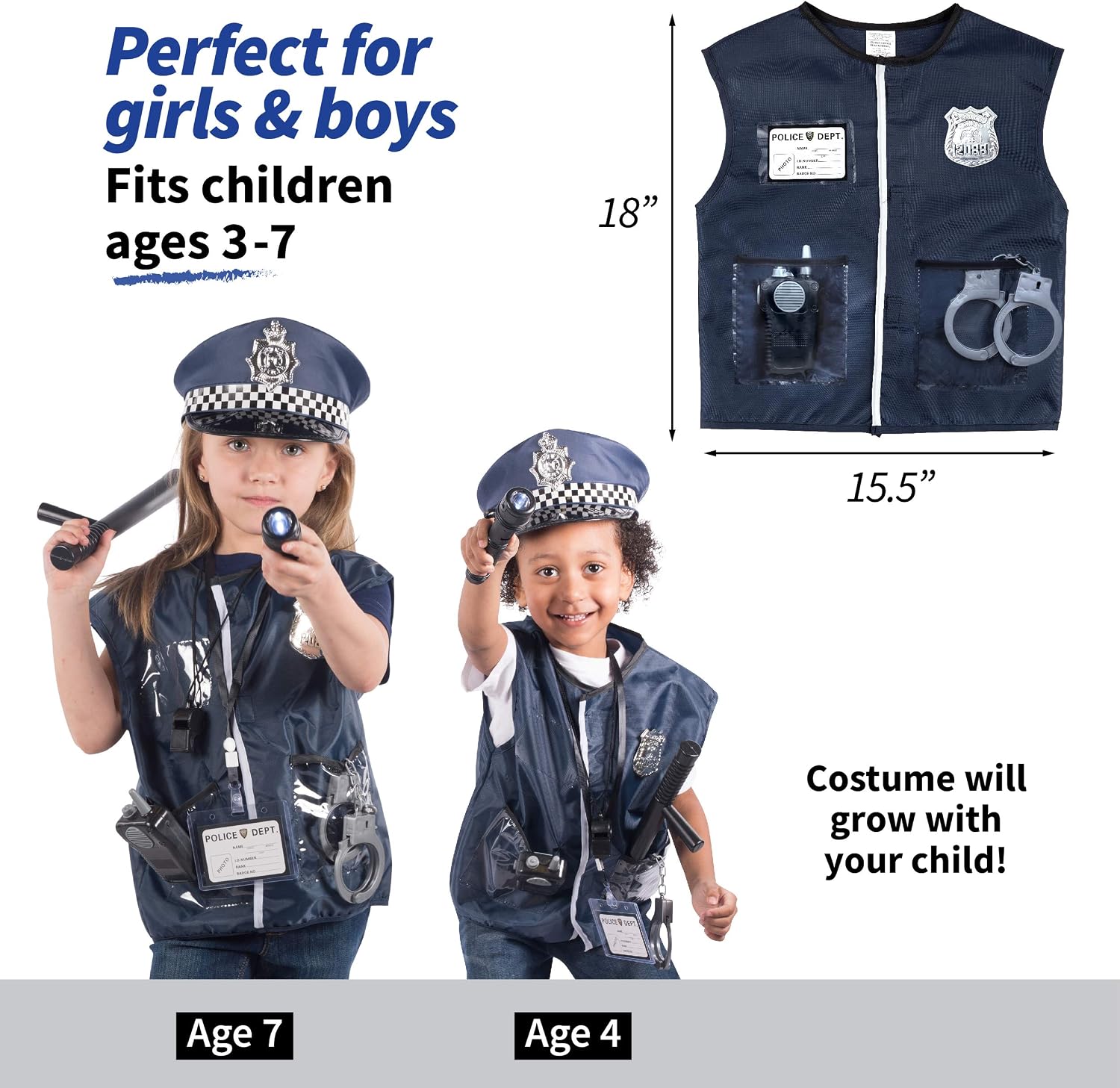 Born Toys 6-in-1 Kids' Dress Up & Pretend Play - Kids Costumes for Boys & Girls Ages 3-7 (Firefighter, Astronaut, Scientist, Construction, Pirate. Office Set anad Police)