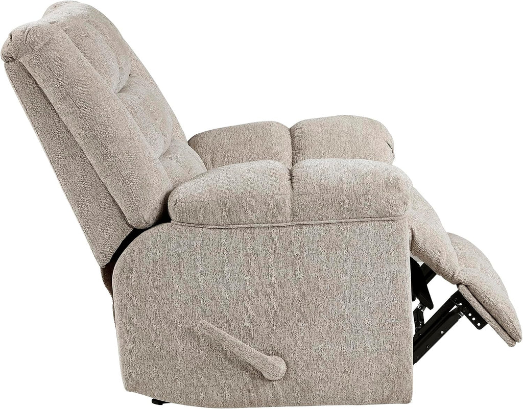 Lexicon Chenille Rocker Reclining Chair for Adults, Rocker Pull Handle Recliner, Nursery Chair for Living Room/Bedroom, High Back, Pillow Top Arms, High Density Foam Cushions, Light Brown