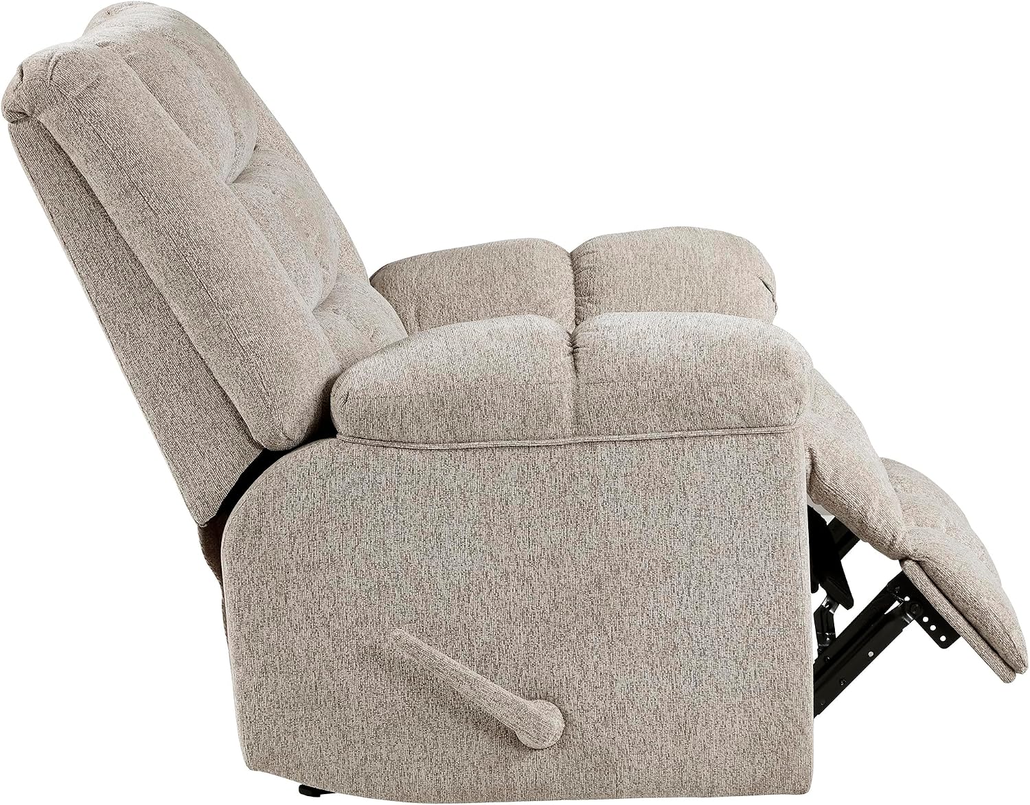 Lexicon Chenille Rocker Reclining Chair for Adults, Rocker Pull Handle Recliner, Nursery Chair for Living Room/Bedroom, High Back, Pillow Top Arms, High Density Foam Cushions, Light Brown