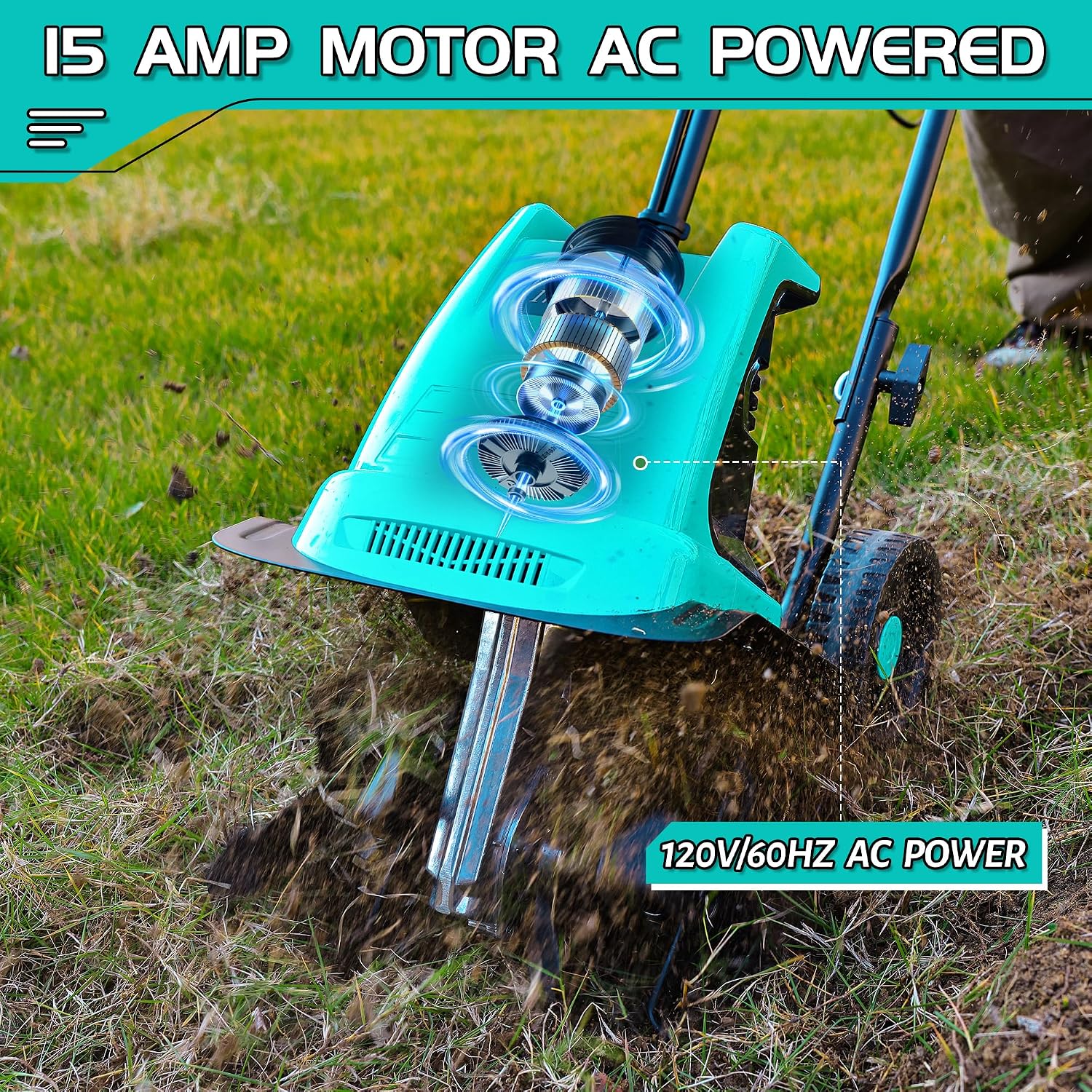 IncwBo 15 Amp 12 Inch Electric Tiller/Cultivator with 4 Steel Tines Small Garden Tiller for Gardening, Corded Rototiller with Adjustable Wheels