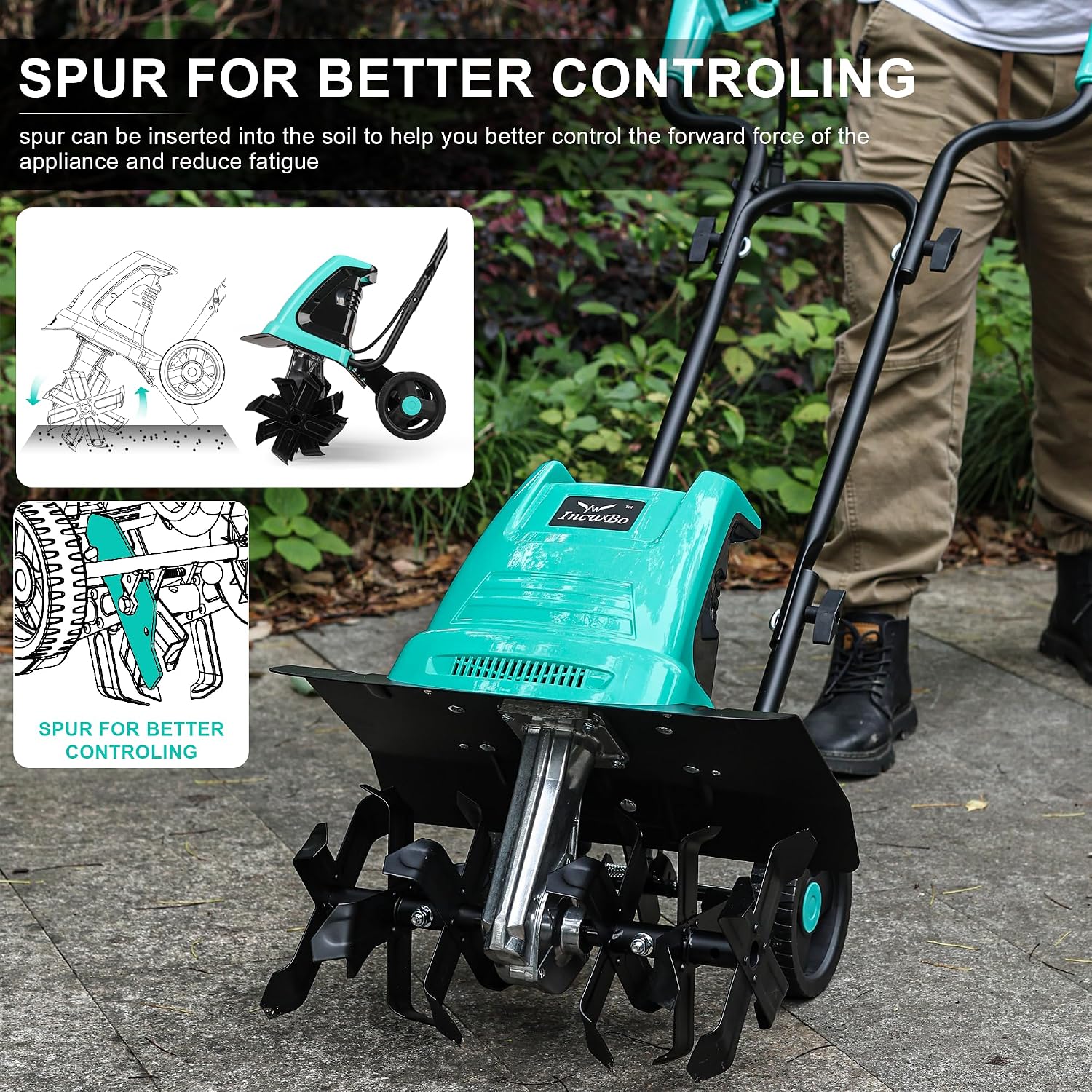 IncwBo Tiller 13.5AMP Rototiller for Garden Corded Electric Tiller Garden Electric Cultivator 8Inch Depth 16Inch Width Tiller for Garden Yard