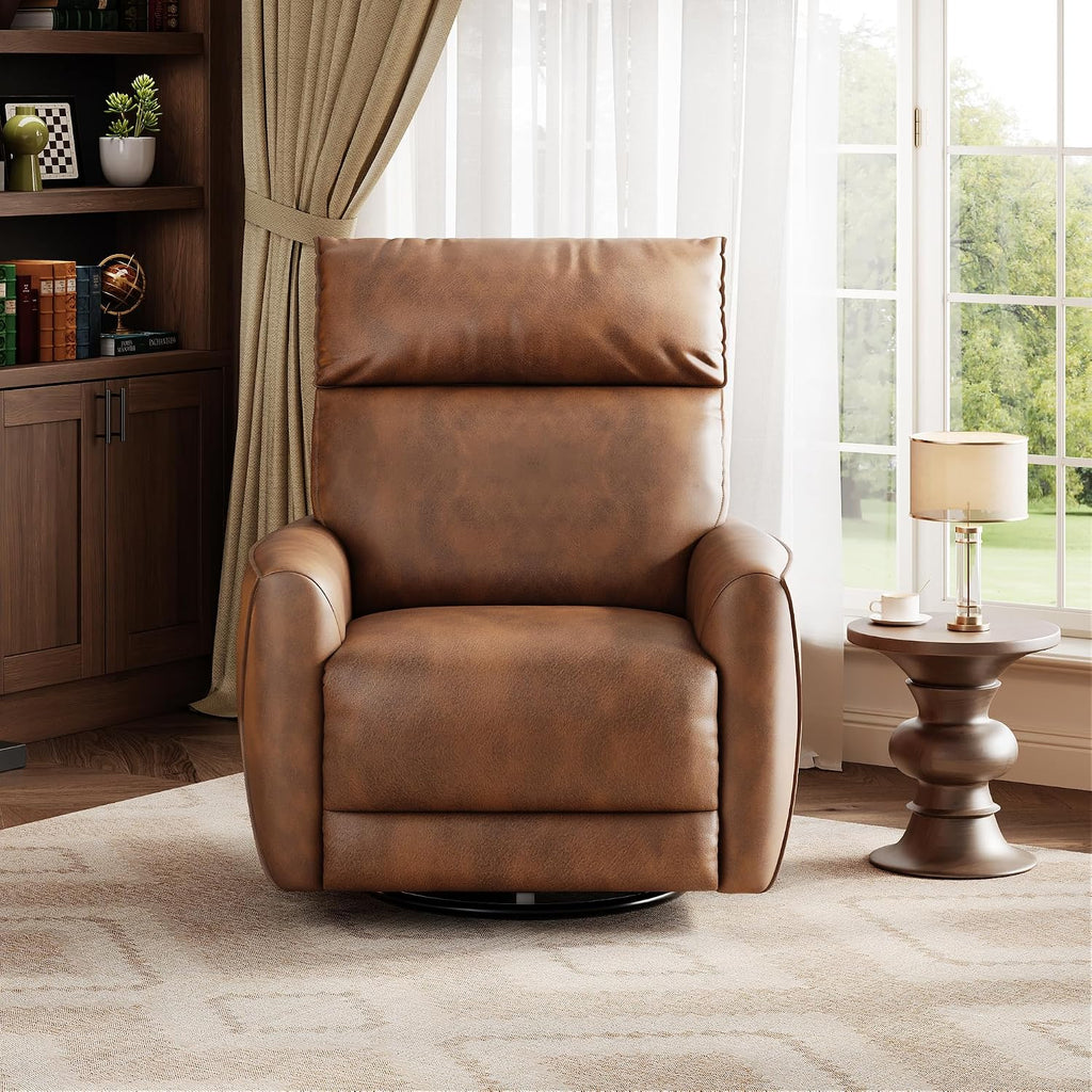 GarveeHome Power Recliner Chair, 270° Swivel Rocking Glider with USB Charging Port, PU Leather Upholstered Fabric, Ergonomic Modern Nursery Chair for Living Room, Bedroom, Nursery (Camel)