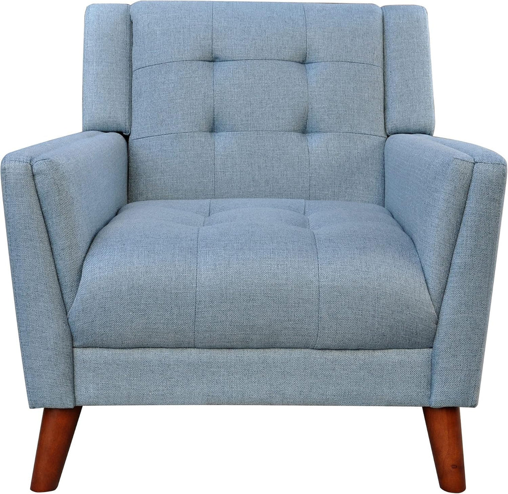 Christopher Knight Home Alisa Mid Century Modern Fabric Arm Chair, Blue and Walnut