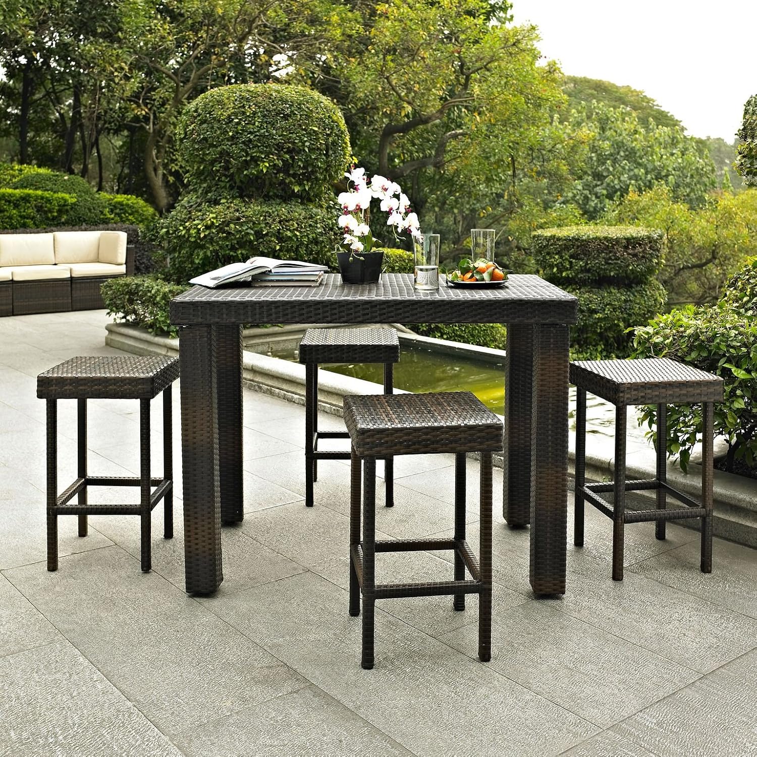Crosley Furniture Palm Harbor 6-Person Rectangular Counter-Height Outdoor Bar Dining Table for Outside Patio, Brown