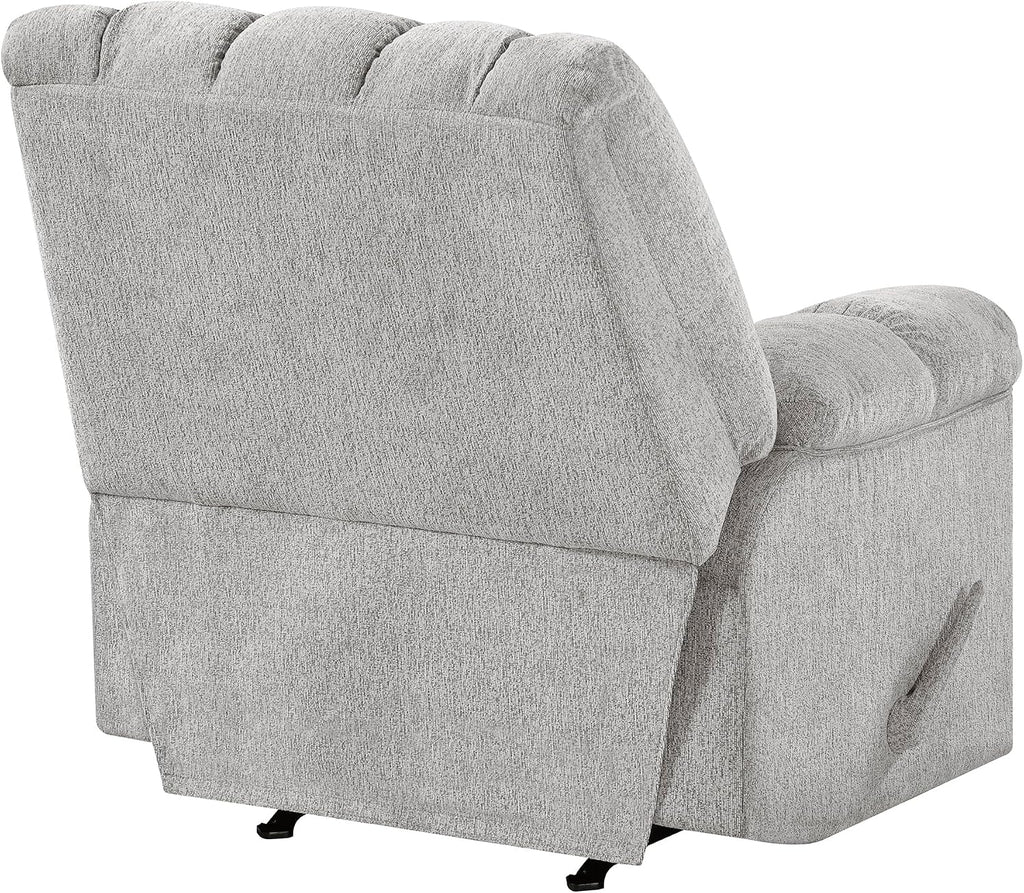 Lexicon Chenille Rocker Reclining Chair for Adults, Rocker Pull Handle Recliner, Nursery Chair for Living Room/Bedroom, High Back, Pillow Top Arms, High Density Foam Cushions, Light Grey