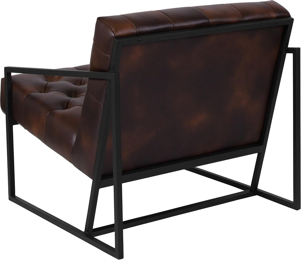 Flash Furniture Hercules Madison Series Bomber Jacket LeatherSoft Tufted Lounge Chair, Tufted Retro Accent Chair for Living Room or Office, Brown/Black