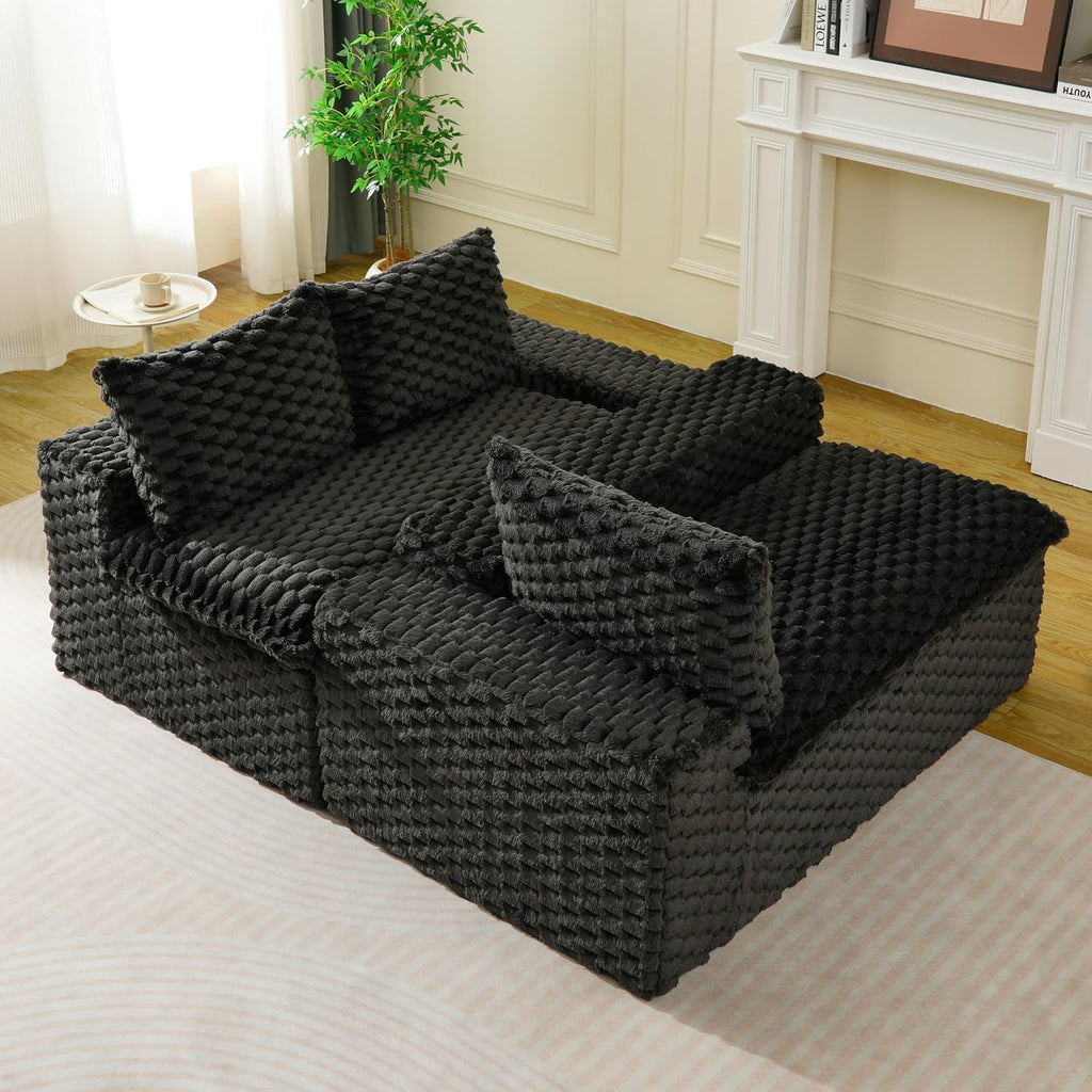 KEIKI 120' Modular Boneless Couch Full Chaise for Living Room, 4-Seater Sectional Couches for Living Room Furniture, Deep Seat Modular Cloud Sofa Bed for Apartment Bedroom Pet Friendly, Black