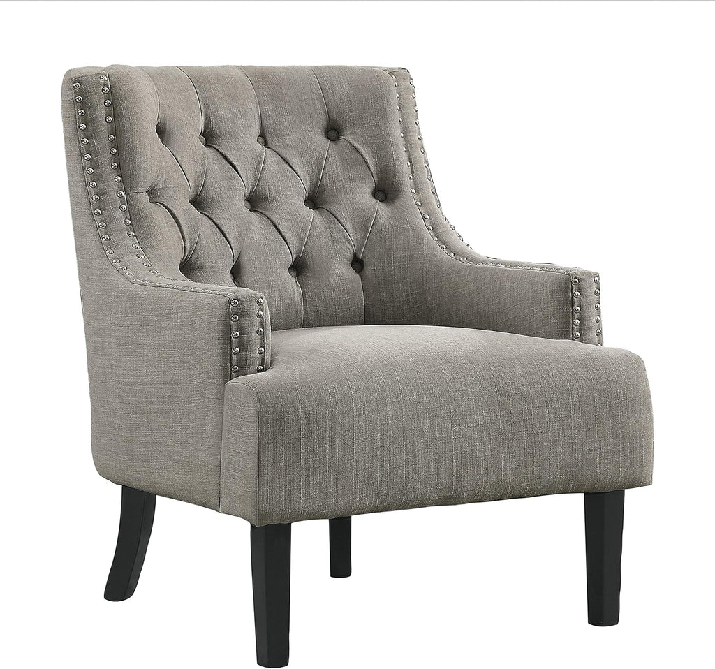 Lexicon Accent Chair Reading Chair Comfy Chair for Bedroom, Upholstered Armchair with Solid Wood Frame, Tufted Cushion Nail Head Trim, Single Sofa Chair for Living Room, Office, Tan Chenille