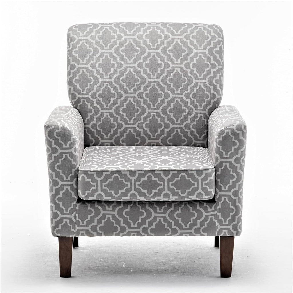 Container Furniture Direct Contemporary Accent Arm Chair with Birch Wood Frame and Velvet Upholstery, Armchair for Office and Living Room Decor, Removable Cushions, 03 Printed Fabric