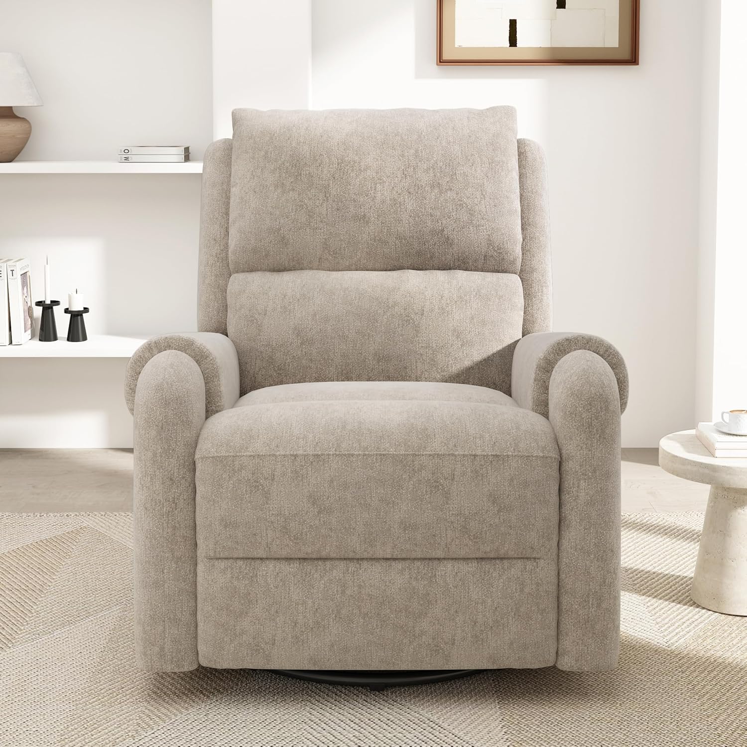 Christopher Knight Home Harper Massage Recliner Chair with 8 Modes, Chenille Upholstered Recliner Sofa, Swivel Massage Chair with a Side Storage Pocket for Living Room/Bedroom,Head Support,Light Brown
