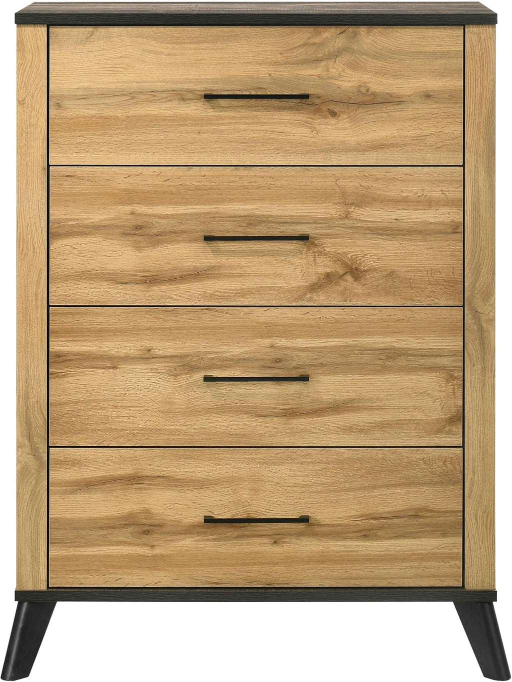 Coaster Home Furnishings - Kaywood - Wood - 4-Drawer Chest with Matte Black Handles, English Dovetail Joinery and Center Metal Glides - Mid-Century Modern - Bedroom - Natural Pine - 225005