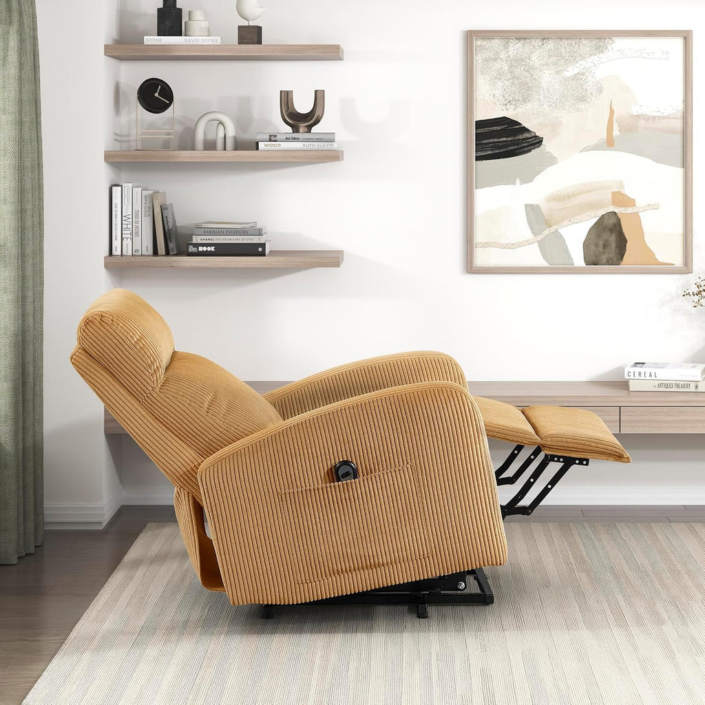 Lexicon Power Lift Recliner Chair for Elderly with Remote Control, Gentle Lift Motion, Side Pocket Armrest, Corduroy Upholstered Electric Recliner for Living Room/Bedroom, Easy Assembly, Yellow