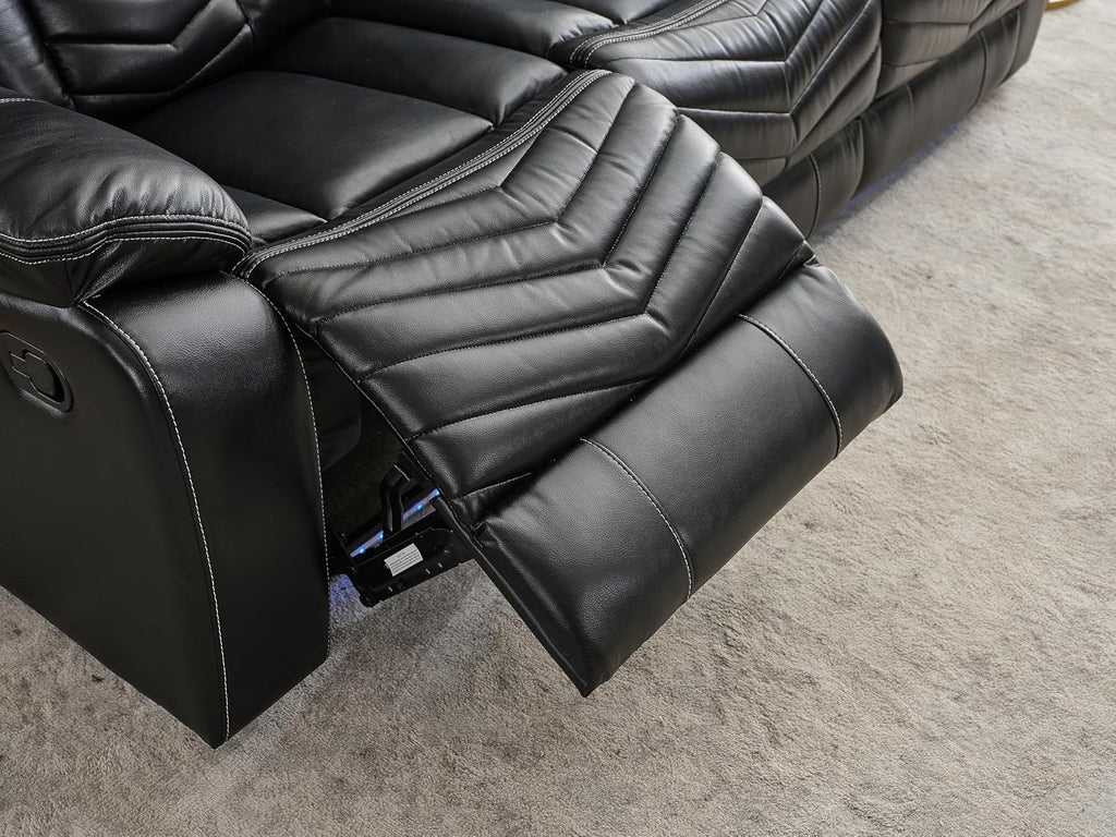 KEIKI 2-Piece Power Reclining Sofa Sets, Technical Leather Loveseat Sofa & 3 Seat Sofa, Living Room Furniture Set with Electric Recliners, Wireless Charger, Cup Holder, Storage Armrest, Black