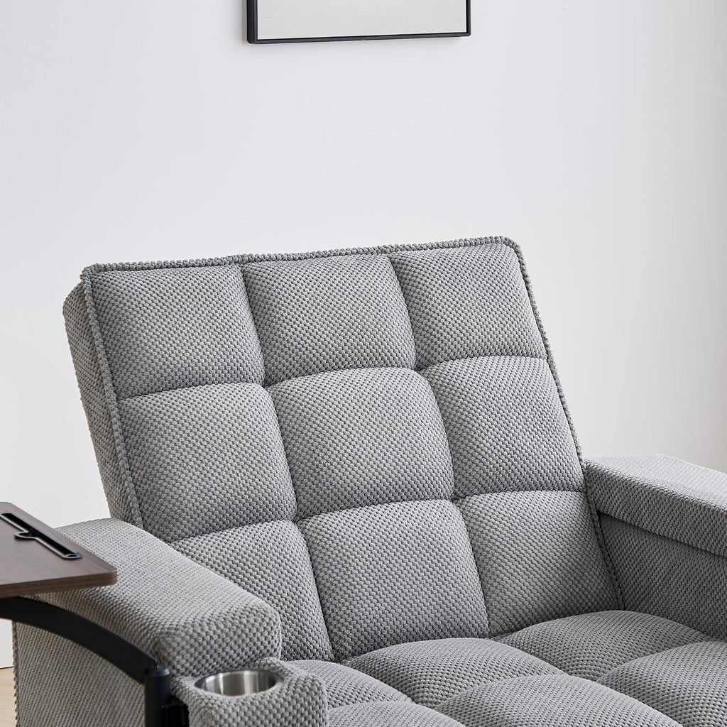 Eafurn 6-Position Adjustable Convertible Chaise Lounge Sleeper Chair with Storage, Modern Recliner Armchair with Swivel Tray Table & USB Port, Multi-Functional Tufted Accent Chair for Small Space