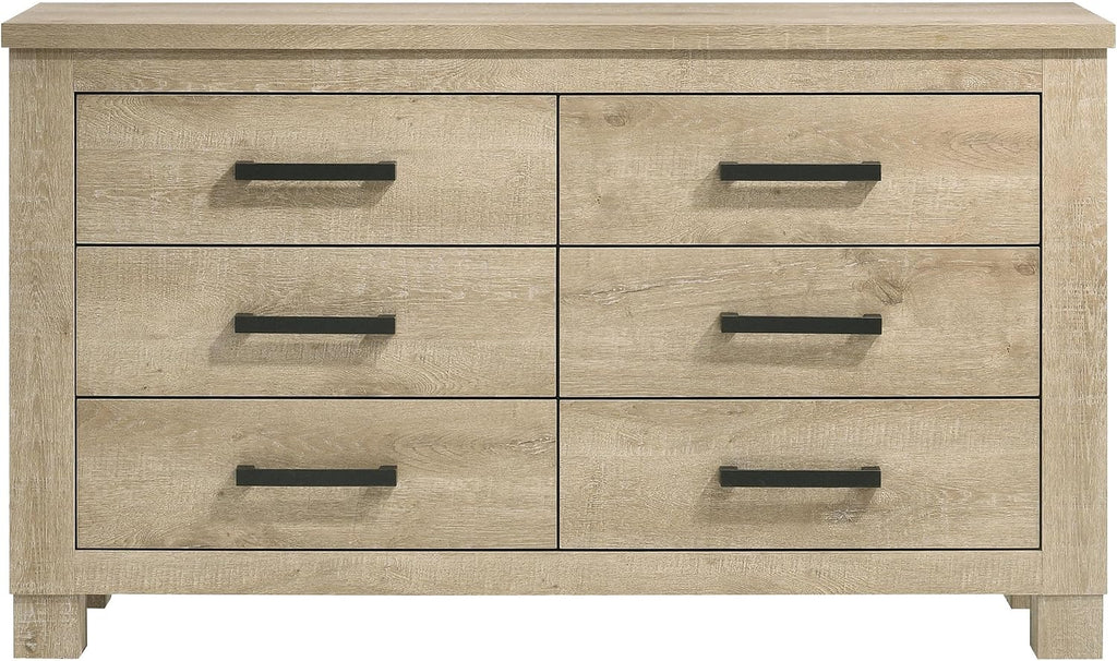 Coaster Home Furnishings - Oakglen - Engineered Wood - 6-Drawer Dresser with Rustic Style, Dark Bronze Handles, Rectangular Shape - Bedroom - Weathered Oak - 225103