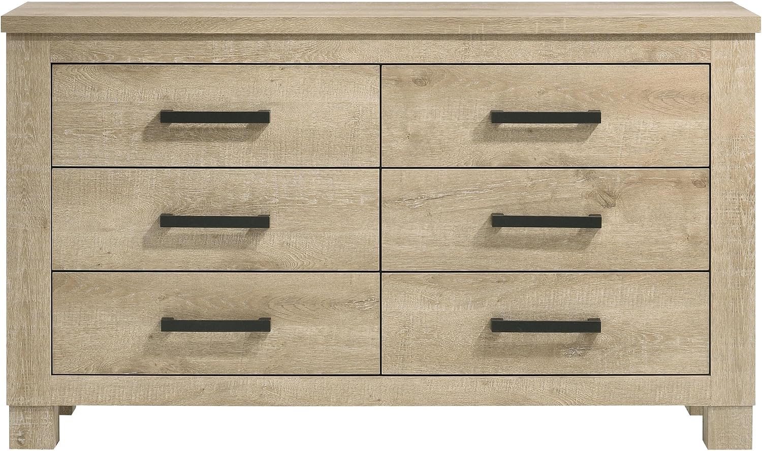 Coaster Home Furnishings - Oakglen - Engineered Wood - 6-Drawer Dresser with Rustic Style, Dark Bronze Handles, Rectangular Shape - Bedroom - Weathered Oak - 225103