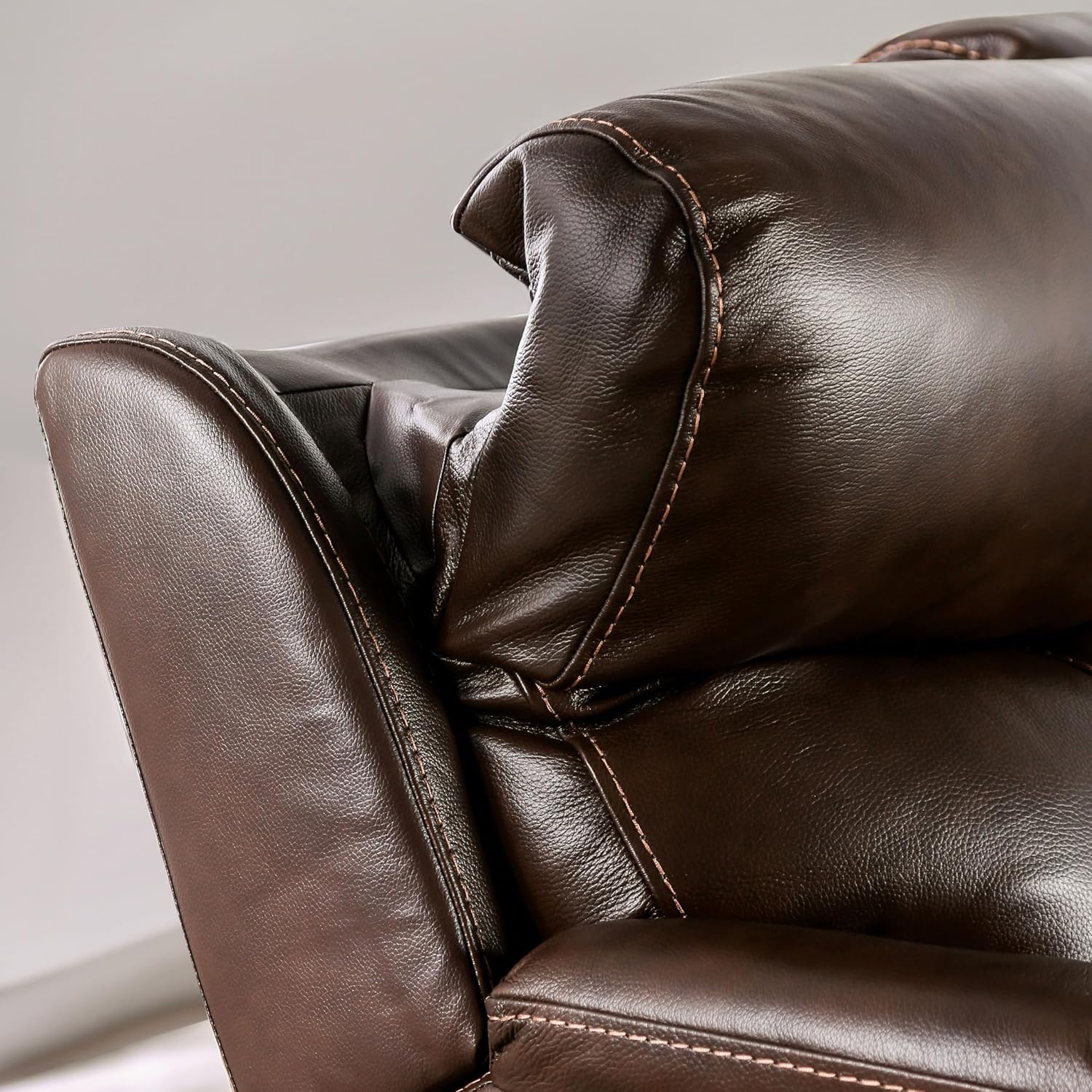 Furniture of America Corrals 77 inches Top Grain Leather Upholstered 2-Seater Power Recliner Loveseat with Cupholders and USB Port for Living Room, Home Office, Brown