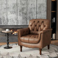 Lumibee Faux Leather Armchair, Contemporary Accent Chair with Nailhead Trims & Wood Legs for Living Room, Upholstered Comfy Arm Chair for Office,Bedroom-Brown