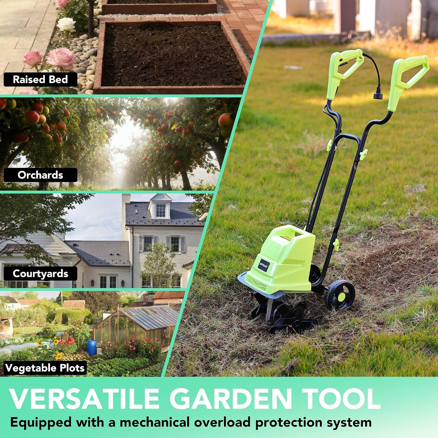 15AMP Electric Corded Garden Tiller Cultivator 12INCH Power Rototiller for Gardening with Adjustable Wheels