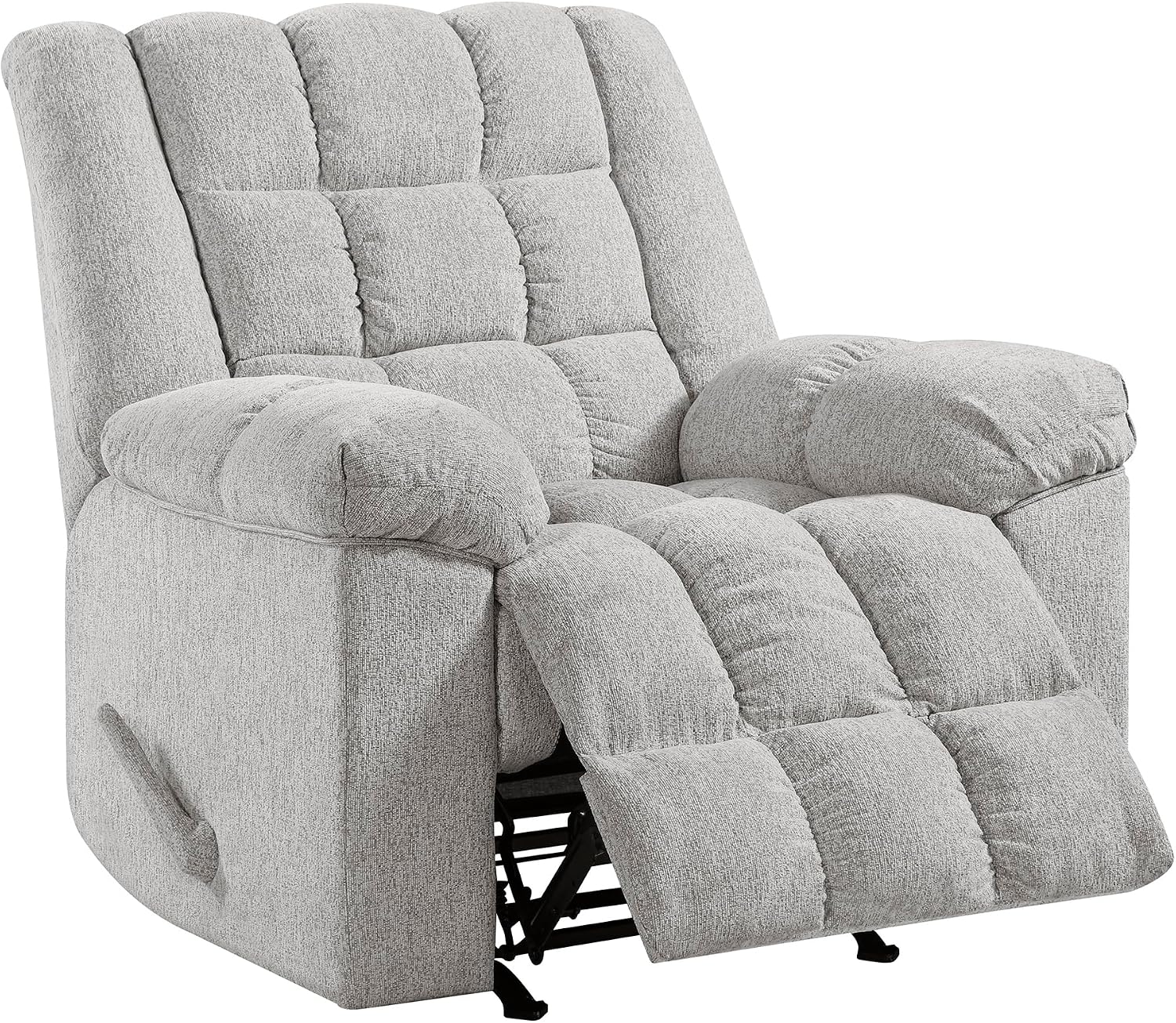 Lexicon Chenille Rocker Reclining Chair for Adults, Rocker Pull Handle Recliner, Nursery Chair for Living Room/Bedroom, High Back, Pillow Top Arms, High Density Foam Cushions, Light Grey