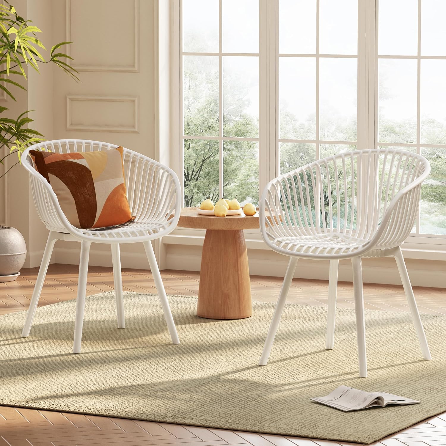 Christopher Knight Home Modern Accent Chair–White Outdoor Patio Chairs Set of 2 – Lounge Chairs for Balcony or Garden – Weave Design – Stylish and Comfortable Seating for Backyard or Terrace