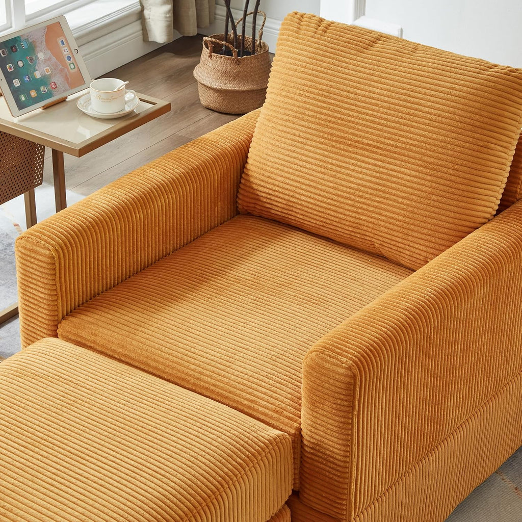 Ball & Cast 57' Classic Corduroy Chaise Lounge Chair,Comfy Sofa Chaise Couch Sleeper Chair,Upholstered Accent Chair W/Ottoman,Leisure Sofa Recliner Reading Chair for Living Room,Bedroom,Office,Yellow