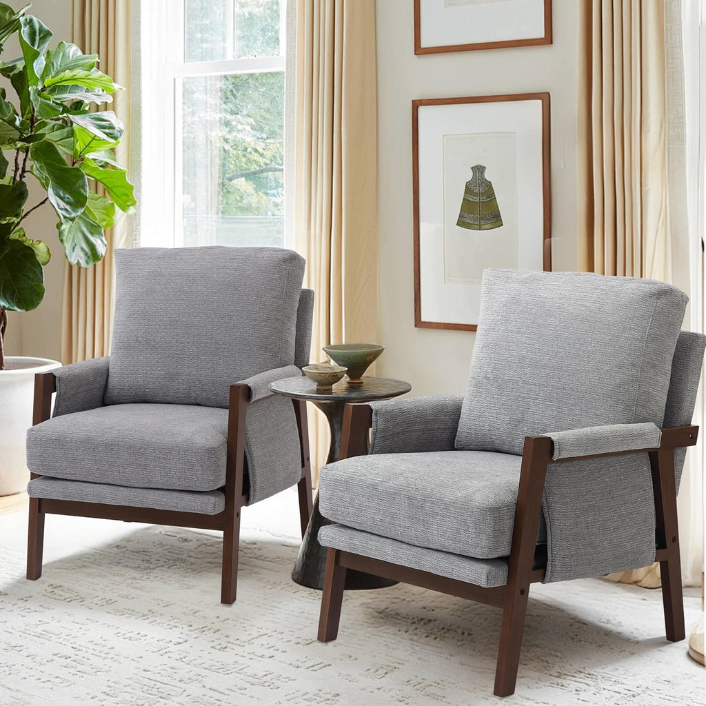 RNKSFX Accent Chairs for Living Room Set of 2, Modern Arm Chairs for Bedroom, Wooden Upholstered Mid Century Accent Chairs, Grey