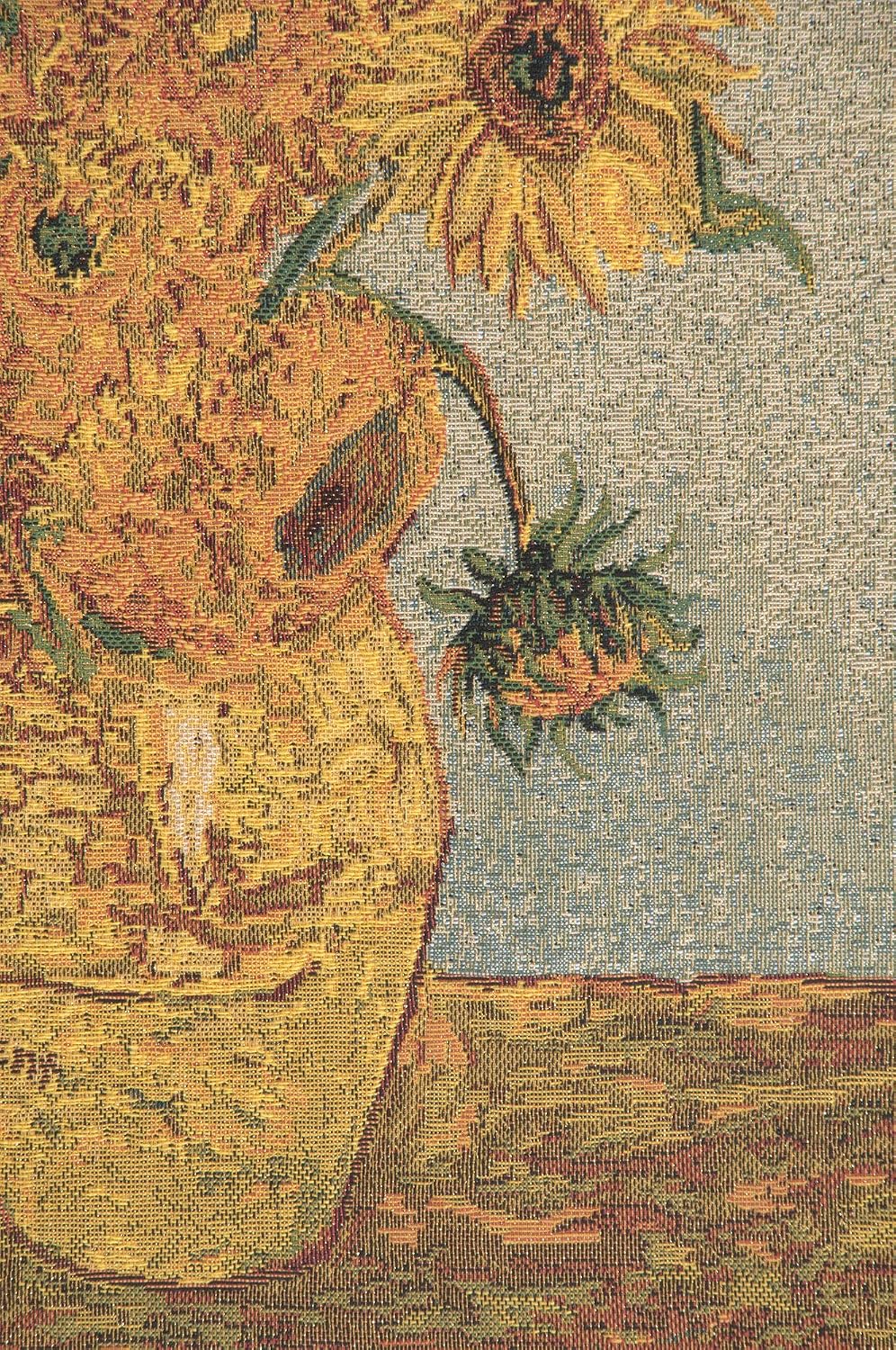 C Charlotte Home Furnishings Inc Sunflowers I European Tapestry Wall Hanging | Viscose Cotton and Polyester Blend Wall Art | 34 in. x 27 in | Home Decor Accents | Inspired by Vincent Van Gogh
