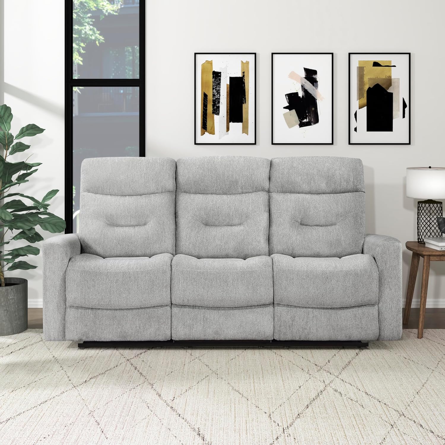 Lexicon Recliner Sofa for Living Room, Double Recliner RV Couch, Manual Wall Hugger Recliner Home Theater Seating Chenille Reclining Sofa, 81''W Sofa, Grey