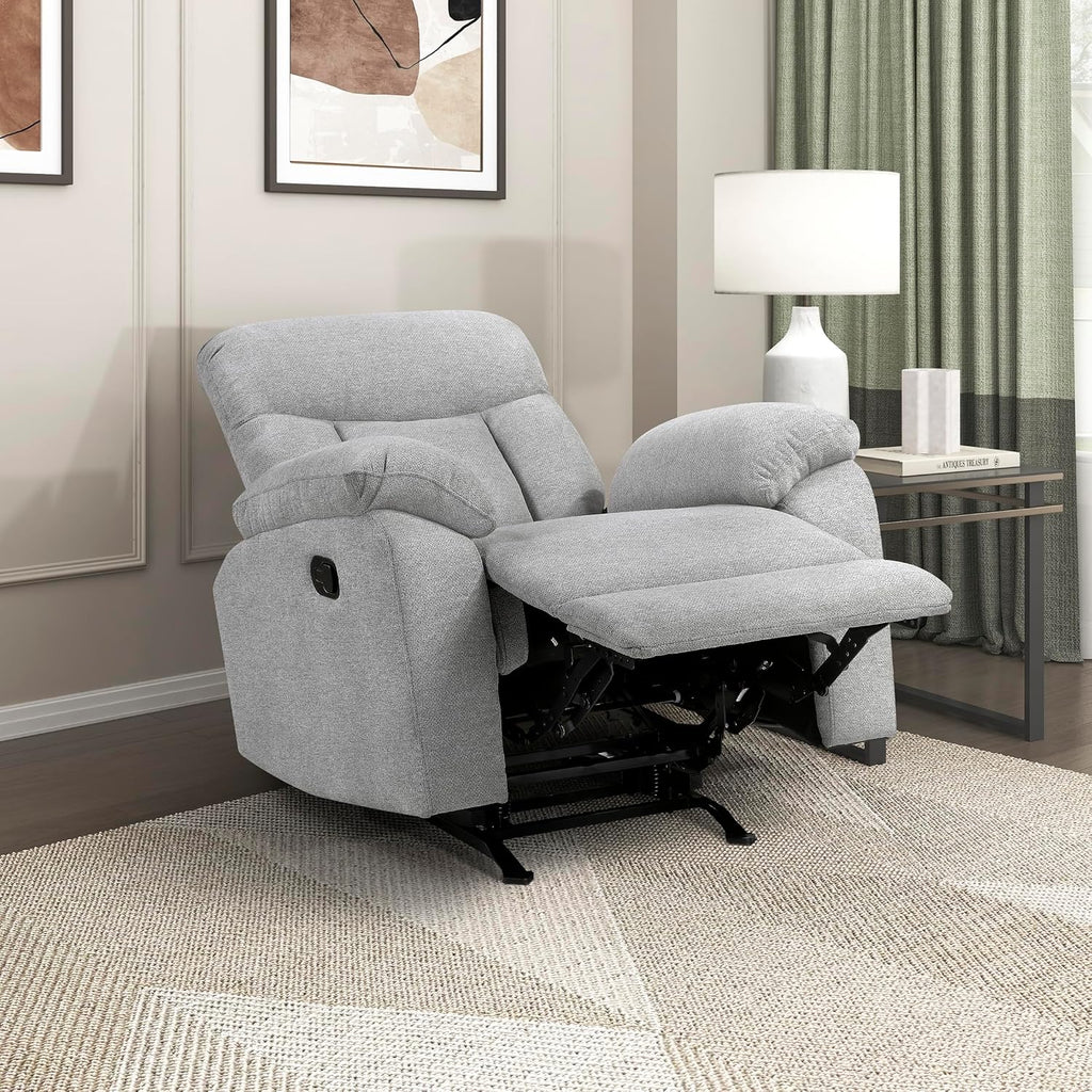 Lexicon Manual Rocker Recliner Chair for Living Room, Chenille Fabric Upholstered Rocking Reclining Chair, Home Theater Seating, Easy Assembly, Recliner, Gray