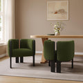 Christopher Knight Home Yusi Boucle Upholstered Dining Chairs Set of 2, Modern Wooden Dining Armchair, Curved Backrest Kitchen Side Chair, Living Room Accent Chair for Extra Seat, Black + Olive Green