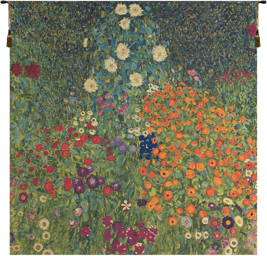 C Charlotte Home Furnishings Inc Flower Garden III European Tapestry Wall Hanging | Viscose Cotton and Polyester Blend Wall Art | 27 in. x 27 in | Home Decor Accents | Inspired by Gustav Klimt
