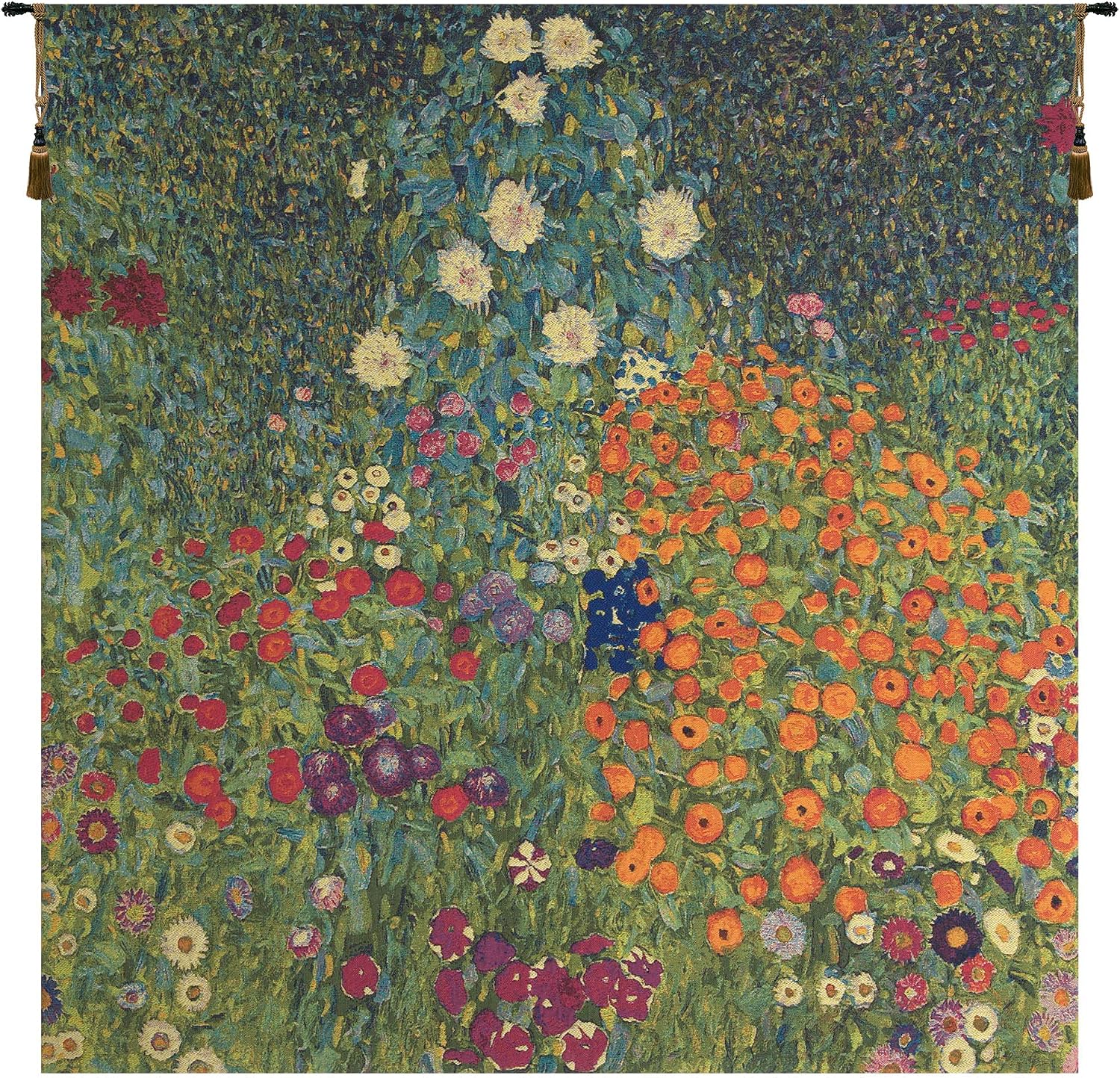 C Charlotte Home Furnishings Inc Flower Garden III European Tapestry Wall Hanging | Viscose Cotton and Polyester Blend Wall Art | 27 in. x 27 in | Home Decor Accents | Inspired by Gustav Klimt