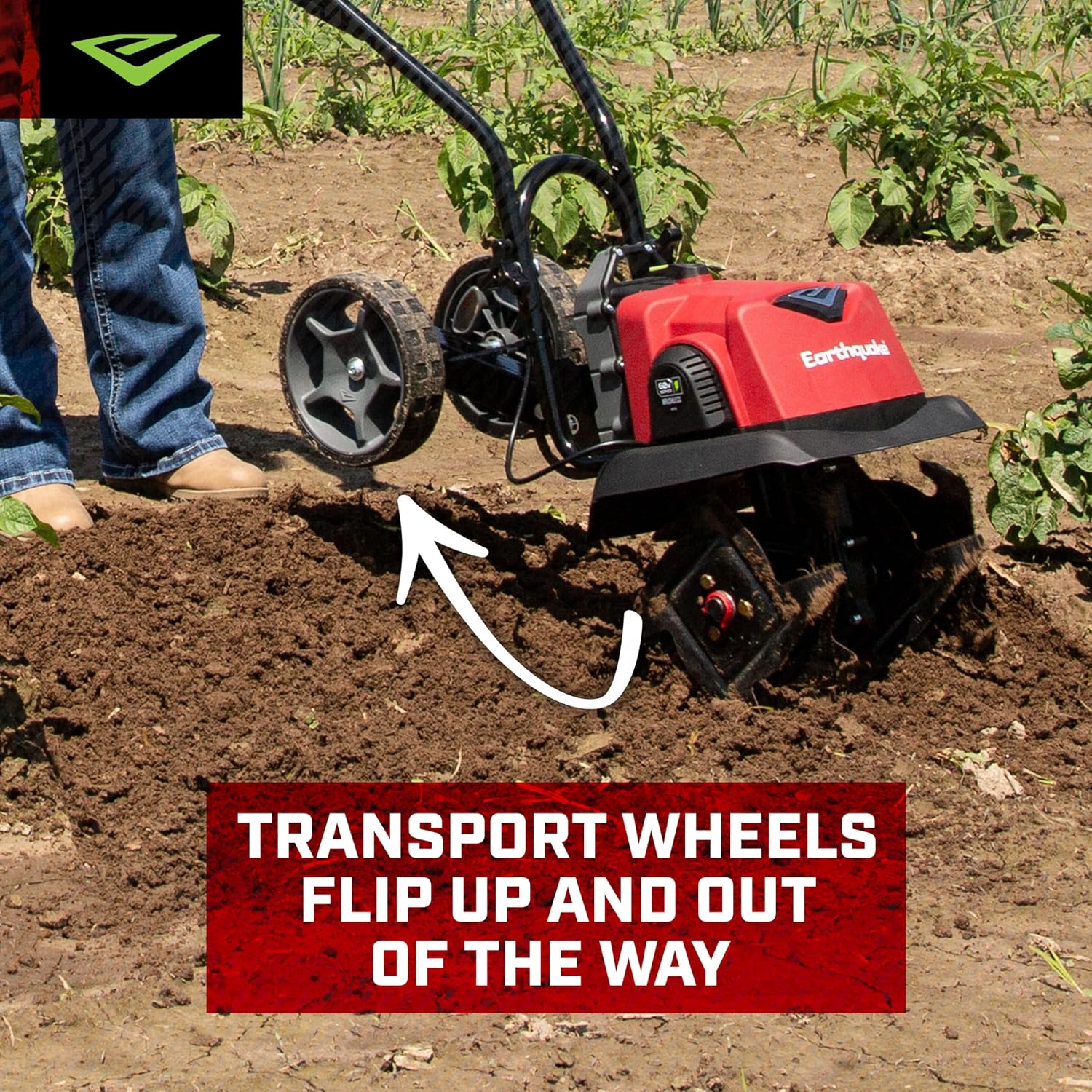 Earthquake 60V Cultivator with 4Ah Battery and Charger Included, Variable Speed Trigger, Adjustable Transport Wheels, Overhand Handlebars, U.S. Based Customer Support, 46091