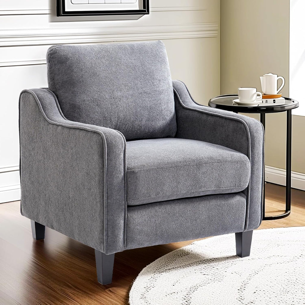 FLEXISPOT AC2 Accent Chair for Living Room, Mid Century Modern Reading Chair for Bedroom, Upholstered Armchair Comfy Single Sofa Side Chair for Office, Apartment, Small Room, Grey