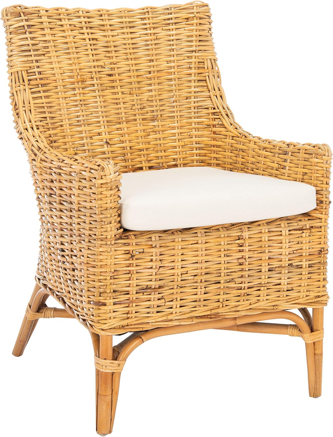 Safavieh Home Collection Cristen Rattan Cushion Accent Chair, Natural/White (ACH6513B)