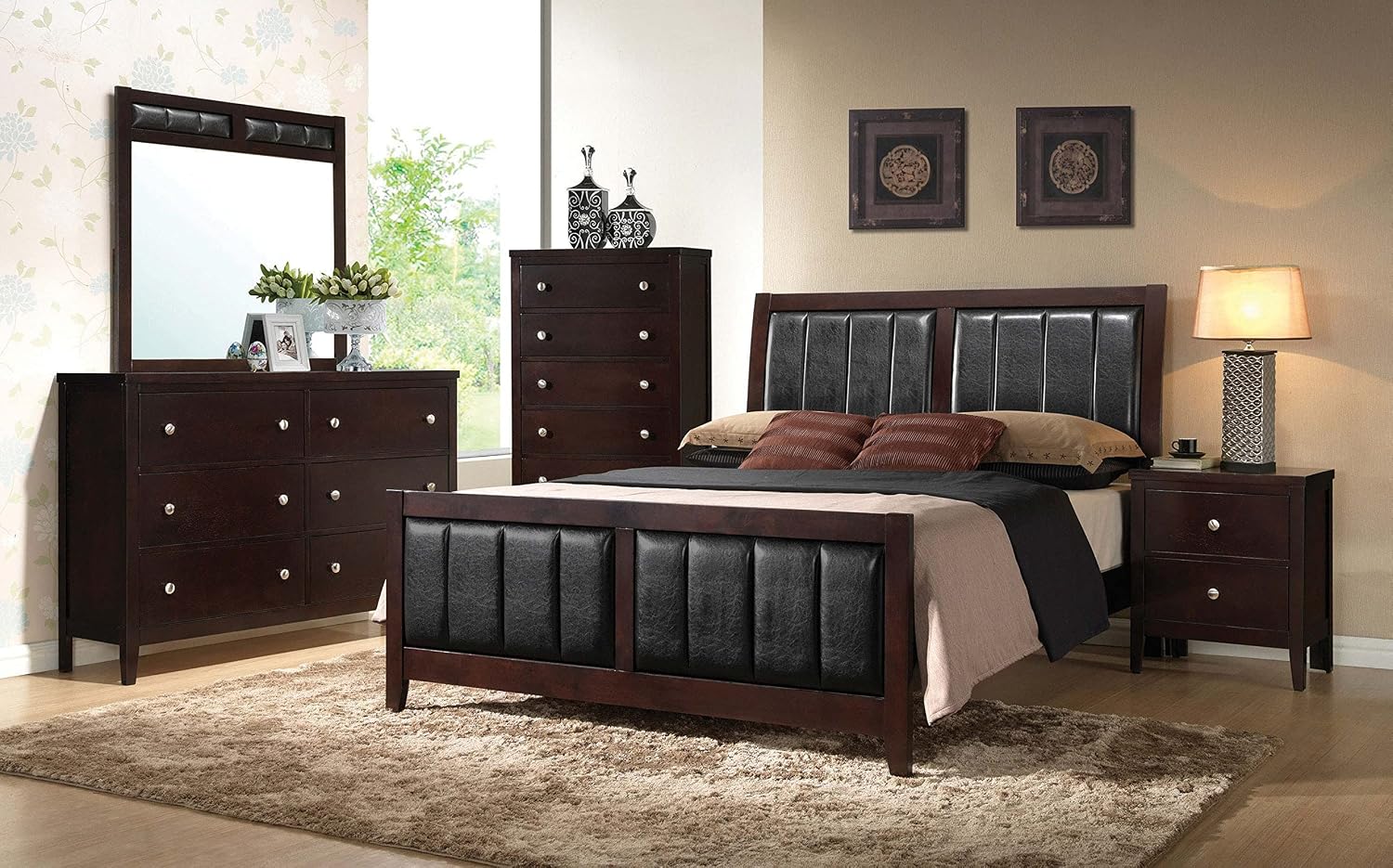 Coaster Home Furnishings - Carlton - Wood - 6-Drawer Dresser with Contemporary Style, Wide Drawers, Round Knobs, Rectangular Structure, Tip-Over Restraint - Bedroom - Cappuccino - 202093
