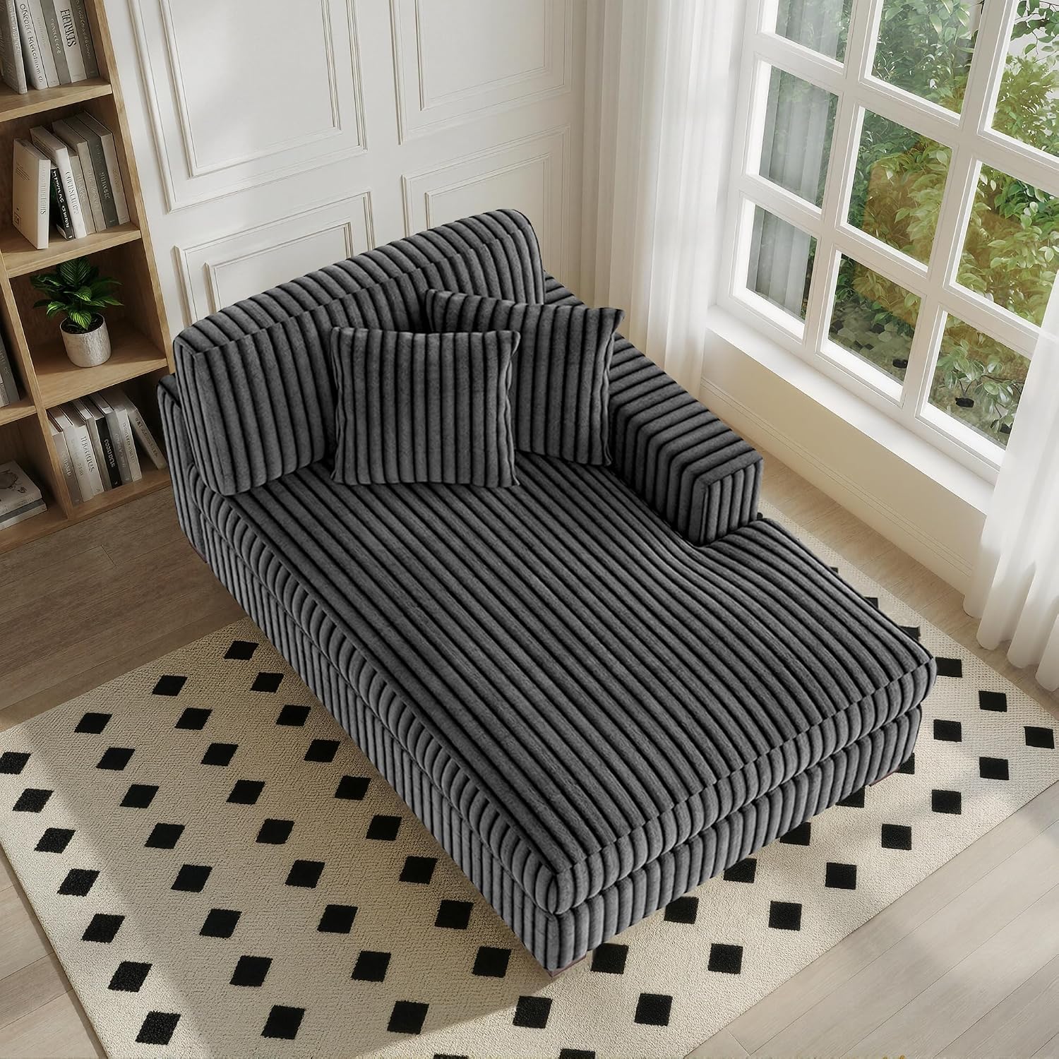 65' Chaise Lounge Chair Indoor, Oversized Upholstered Recliner Sofa Bed for Living Room, Fluffy Plush Faux Fur Cloud Sofa Sleeper Couch Bedroom Reading Seat - Gray, Left Armrest