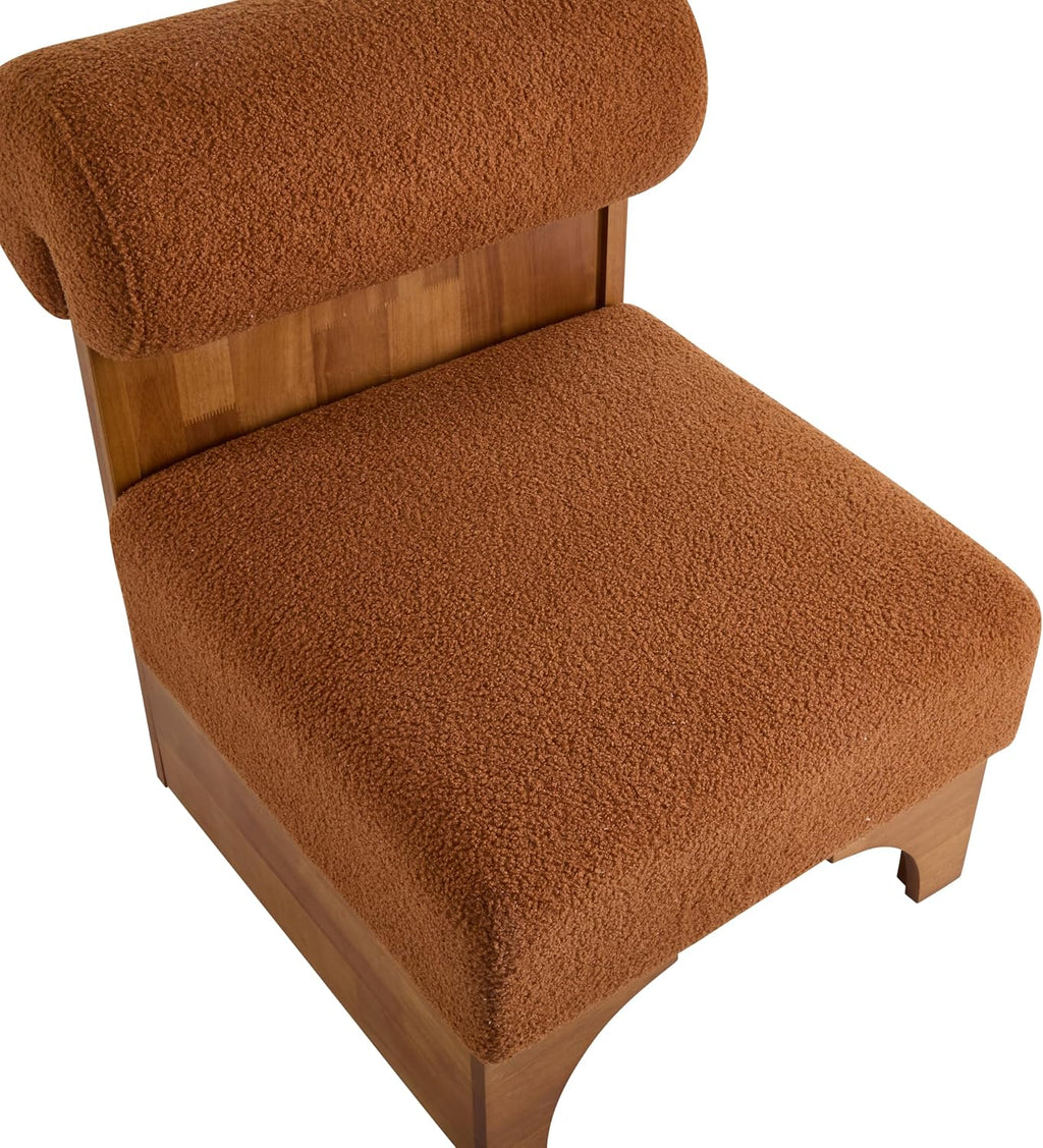 Christopher Knight Home Devon Modern Minimalist Boucle Fabric Upholstered Accent Chair,Wooden Lounge Chair with Rolled Backrest+Soft Padded Seat,Comfy Reading Chair,Living Room/Bedroom,Brownish Orange