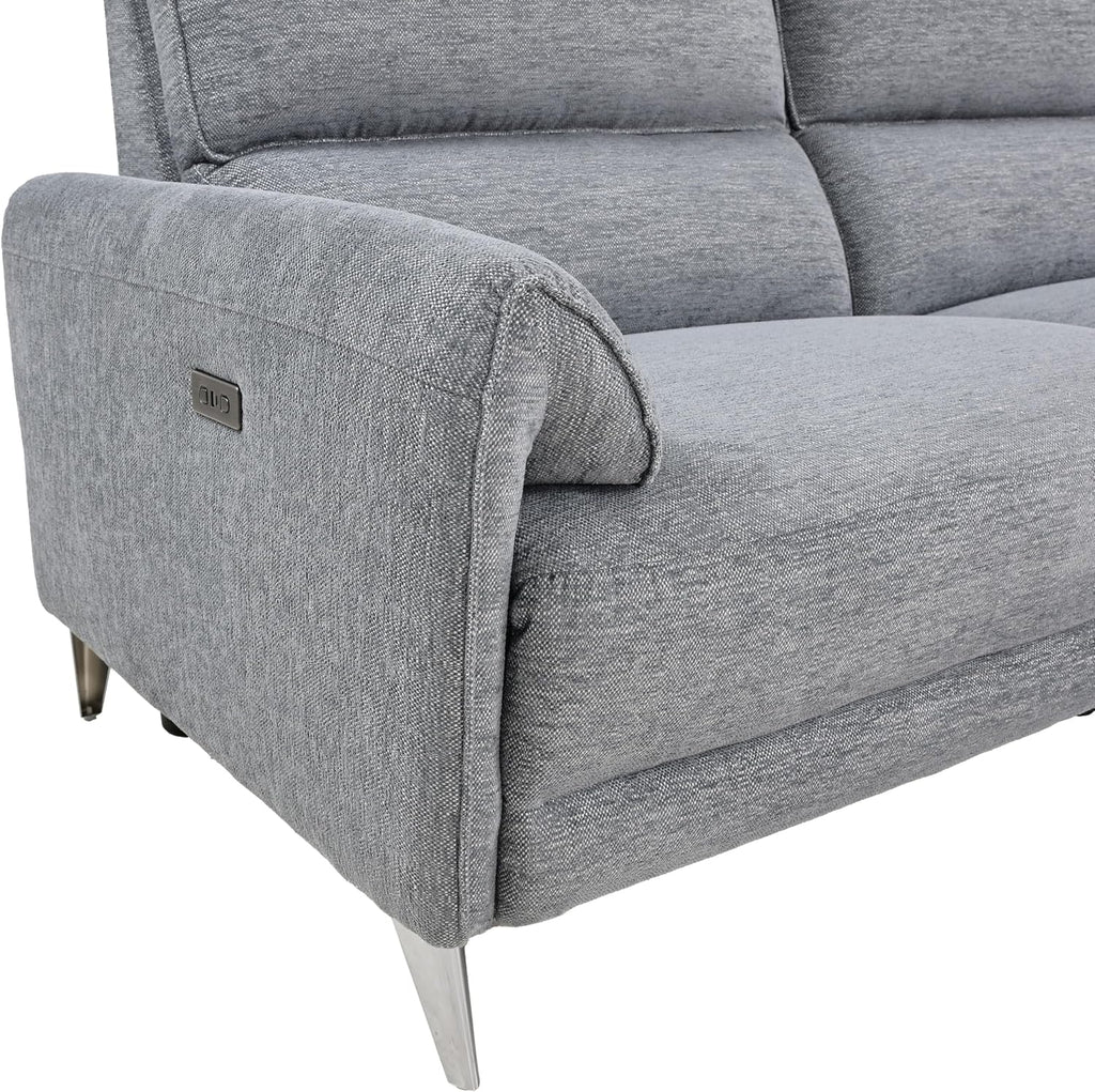 Furniture of America Drex Modern Chenille Sectional Recliner with Chaise and USB Ports, Reclining Sofa, L Shaped Comfy Couches for Living Room, Home Theater, Right Facing, Grey
