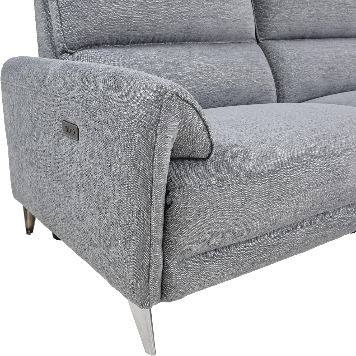 Furniture of America Drex Modern Chenille Sectional Recliner with Chaise and USB Ports, Reclining Sofa, L Shaped Comfy Couches for Living Room, Home Theater, Right Facing, Grey