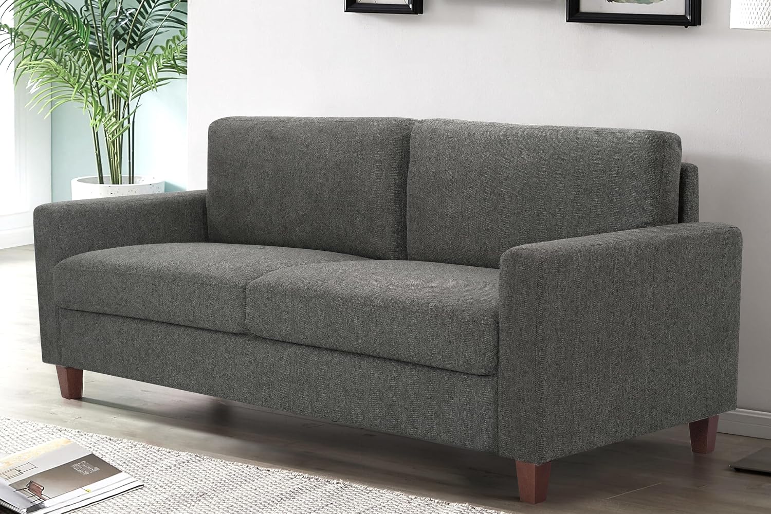 Container Furniture Direct Miles Mid Century Modern Couch for Small Spaces, Living Rooms, Apartments, and Condos, 3 Seater Sofa with Reversible Back Pillows, 77' Wide, Grey
