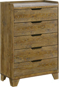 Coaster Home Furnishings - Henderson - Wood - 5-Drawer Chest with Faux Marble Top, Rustic Design, Finger-Tip Pulls, Tapered Legs and Veining Detail - Bedroom - Medium Oak - 222975
