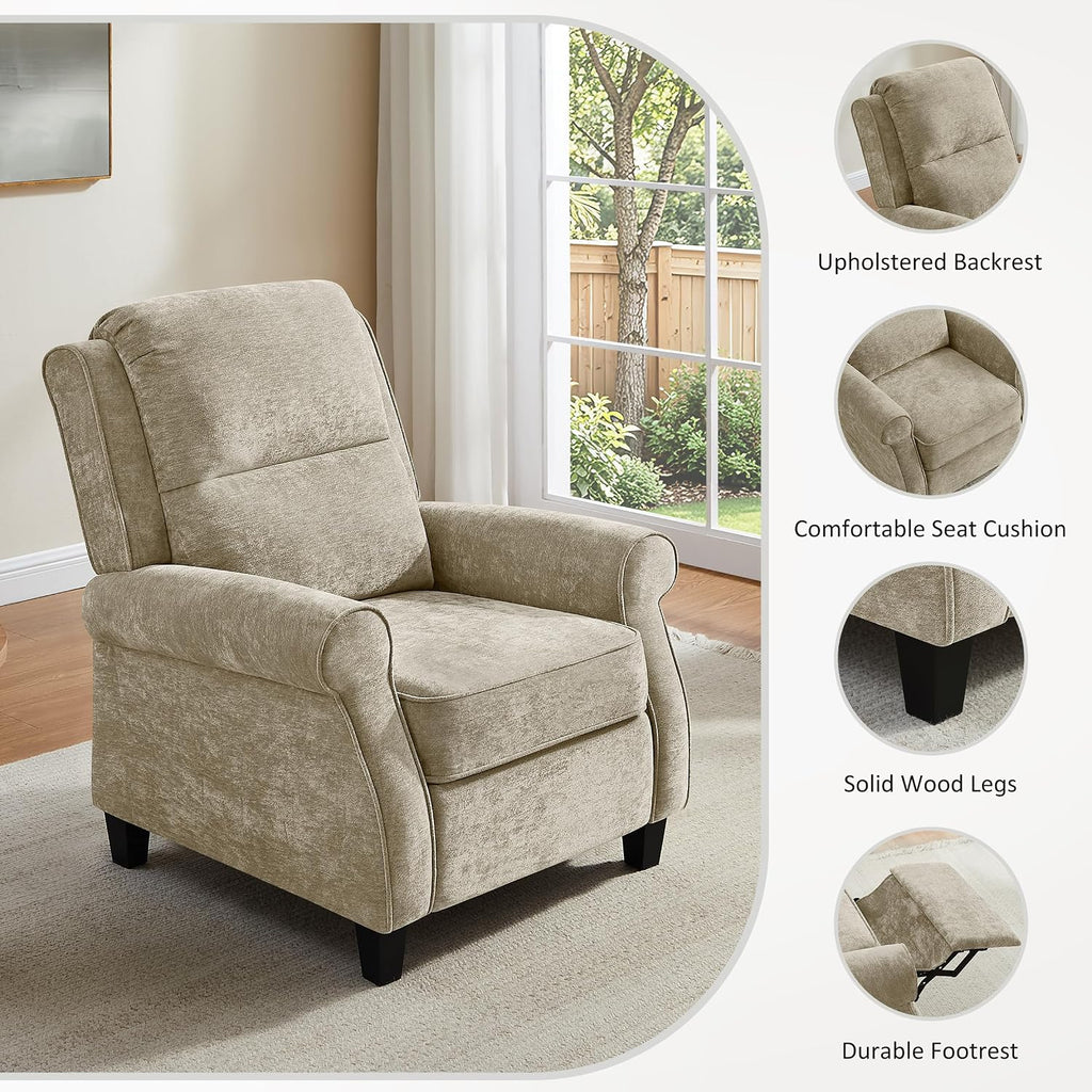 Oversized Recliner Chair, Push Back Recliner Chair with Padded Seat, Comfy Chenille Reclining Armchair, Upholstered Single Sofa for Living Room, Bedroom, Nursery, Reading