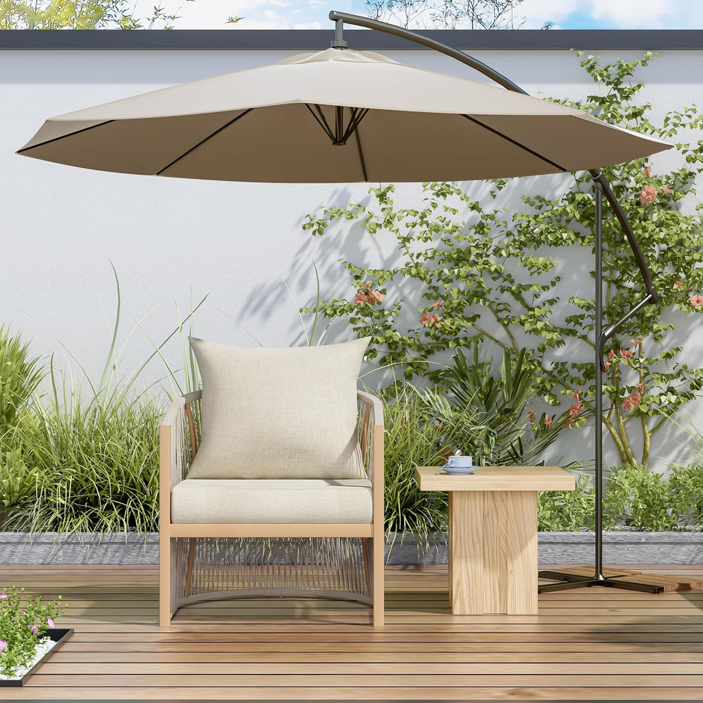 Christopher Knight Home Nadine Outdoor Rope Club Chair, Aluminum Woven Rope Accent Chair, Curved Back Armchair, Open-Weave Texture Lounge Chair with Cushion for Gardern Yard Balcony Poolside, Beige