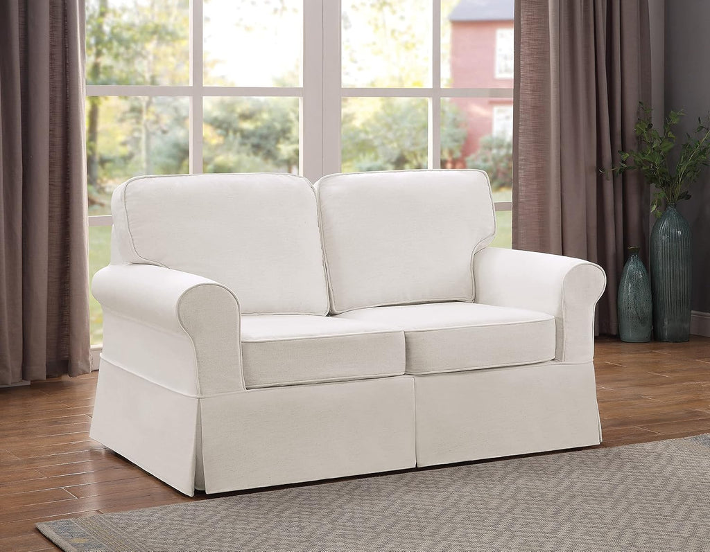 OSP Home Furnishings Ashton Rolled Arm Loveseat with Slipcover, Ivory