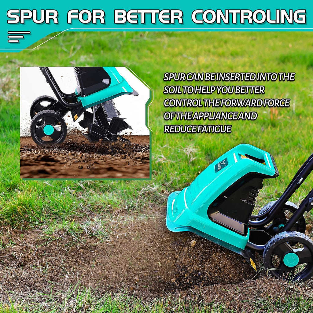 IncwBo 15 Amp 12 Inch Electric Tiller/Cultivator with 4 Steel Tines Small Garden Tiller for Gardening, Corded Rototiller with Adjustable Wheels