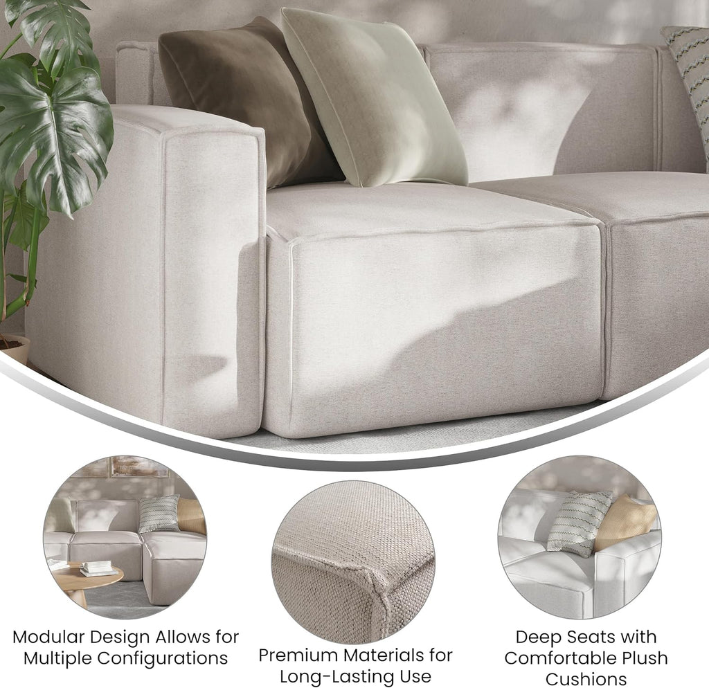 Flash Furniture Bridgetown Fabric Left Chair Module for Sectional Sofa, Customizable Modular Couch Left Seat with Arm Rest, Cream