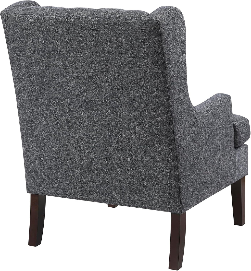 Lexicon Living Room Accent Chair, Textured Fabric Upholstered Reading Chair, Button-Tufted, High Wingback for Living Room/Bedroom/Office, Charcoal