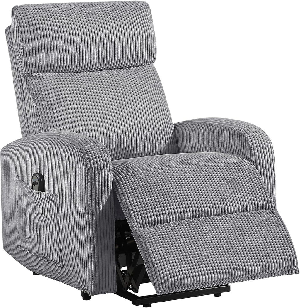 Lexicon Power Lift Recliner Chair for Elderly with Remote Control, Gentle Lift Motion, Side Pocket Armrest, Corduroy Upholstered Electric Recliner for Living Room/Bedroom, Easy Assembly, Dark Gray